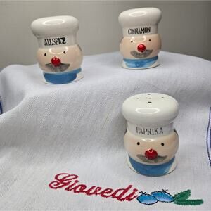 Ceramic Chef Head Spice Shakers Set - Allspice Cinnamon Paprika